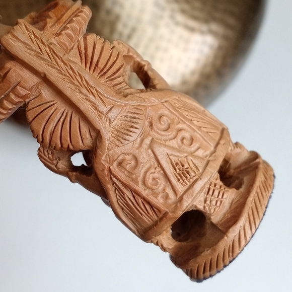 Sandalwood Hand Carved Antique Wooden 3” Elephant (Ganesh) Figurine from India - Picture 10 of 13